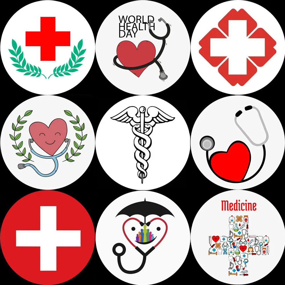 18 Styles Doctor Nurse Caduceus Red Heart Stethoscope ICRC Logo Word Health Day Brooch Pins Breastpin Badge Hospital Prize Gift