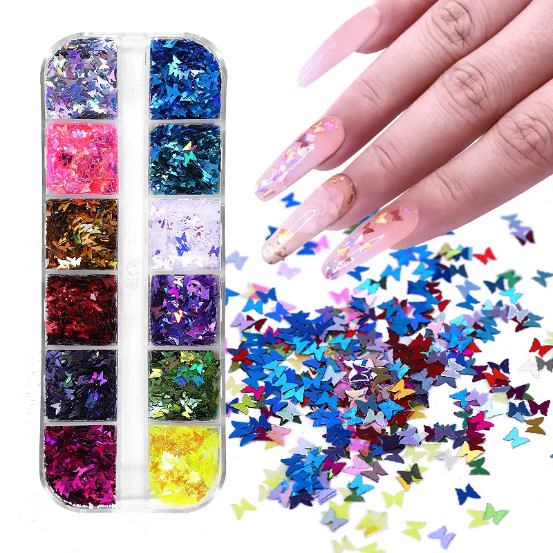 Mirror Sparkly Butterfly Nail Sequins Paillette Mixed Colors Nail Holographic Glitter Unicorn 3D Flakes Slices Art Accessories