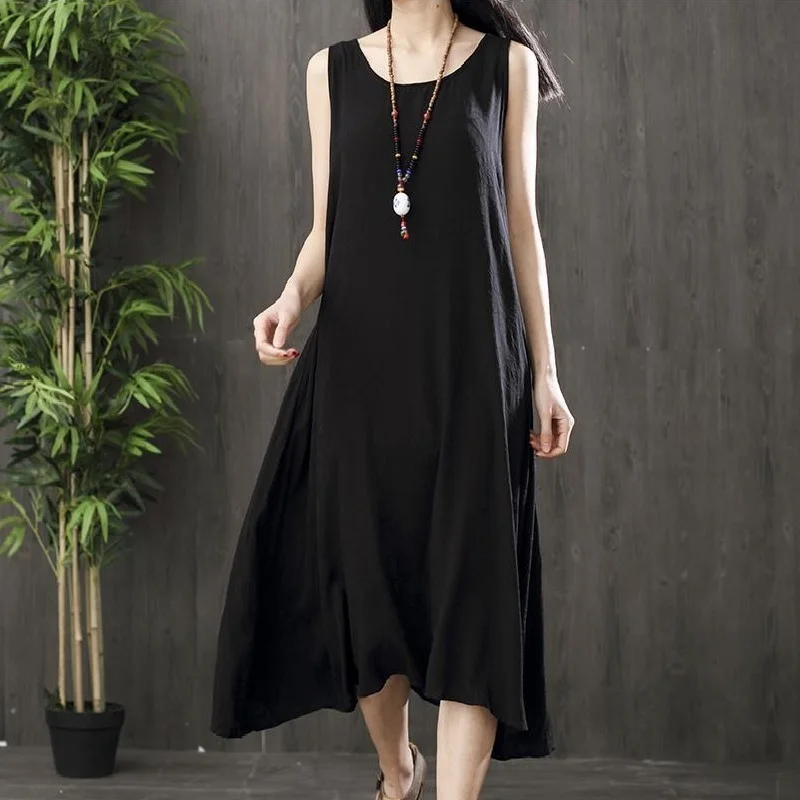 Solid Sleeveless Elegant Casual Loose Long Dress Women 2022 Long Dresses Summer Beach Holiday Home Vest Maxi Dress