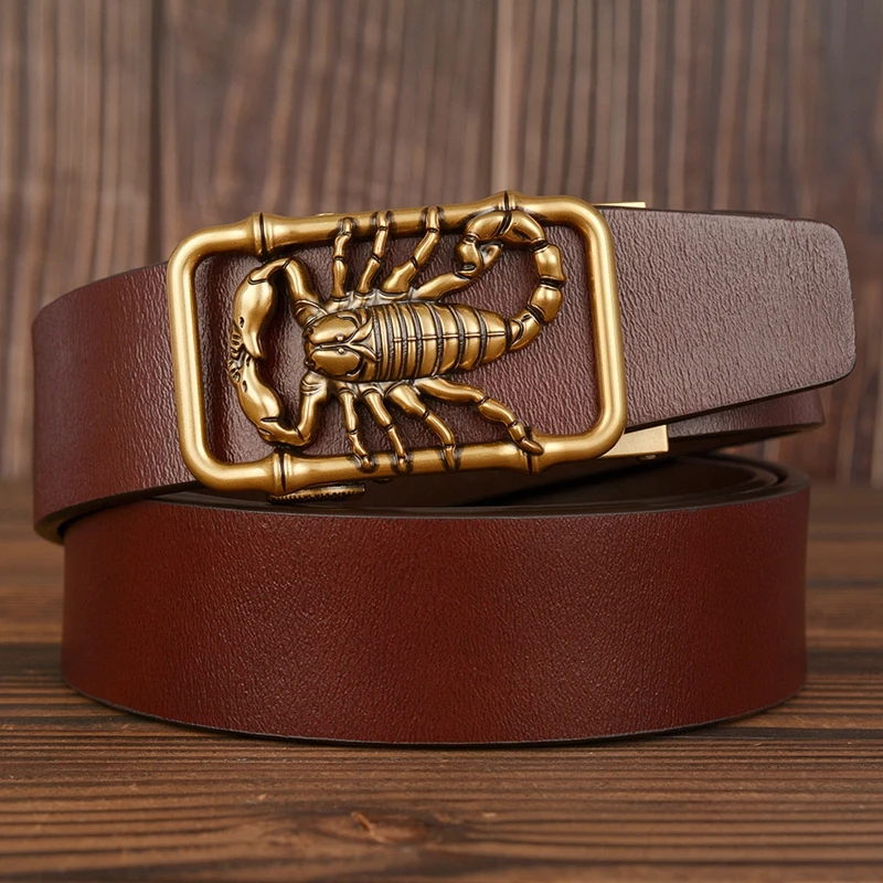 Factory Direct Brand Designer Belt Men High Quality Real Leather Belts Strap Male Retro Scorpion Automatic Buckle Belt for Men