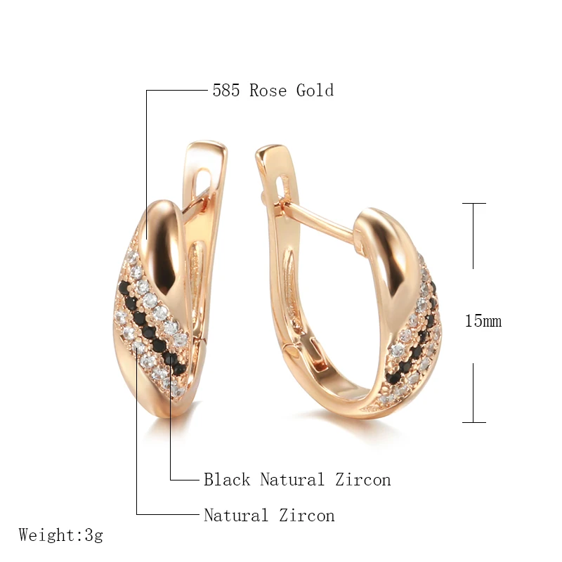 Kinel New 585 Rose Gold Earrings for Women Vintage Bride Natural Black Zircon Earrings Fine Wedding Jewelry Party Crystal Gift