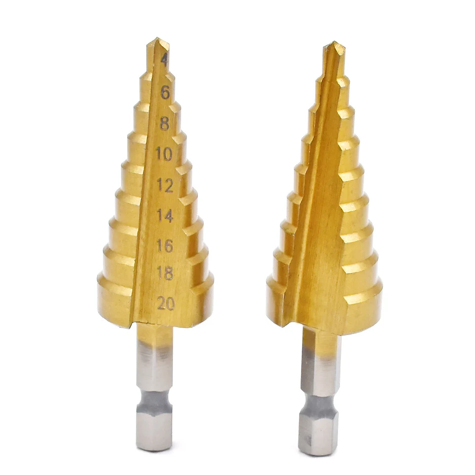 Toofit 1 قطعة HSS الصلب التيتانيوم خطوة لقمة ثقب مخروط أدوات القطع الصلب النجارة الخشب المعادن الحفر 3-12 4-12/20/32 مللي متر
