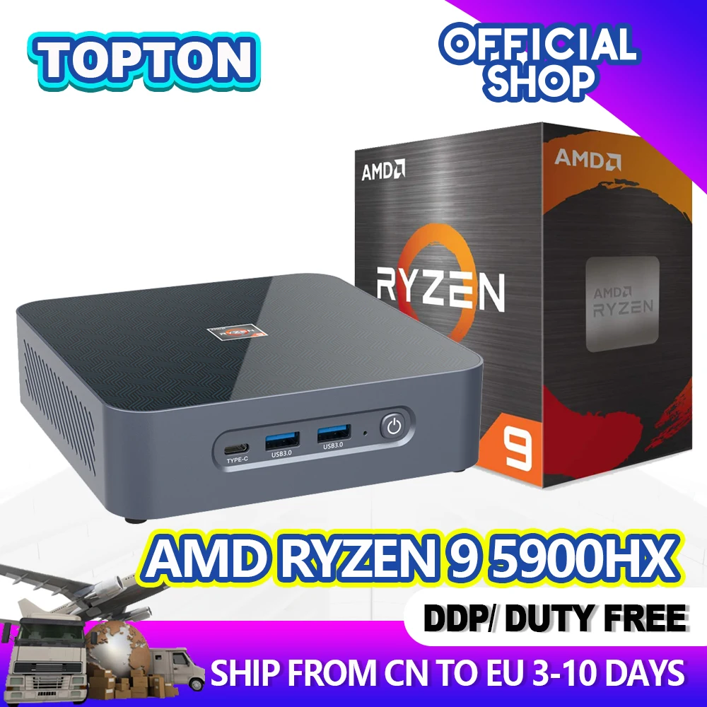 Topton AMD Gaming Mini PC Ryzen 7 5800H Ryzen 5 5600H 2*DDR4 NVMe SSD 2.5G LAN Desktop Gamer Mini Computer HTPC USB3.2 WiFi6