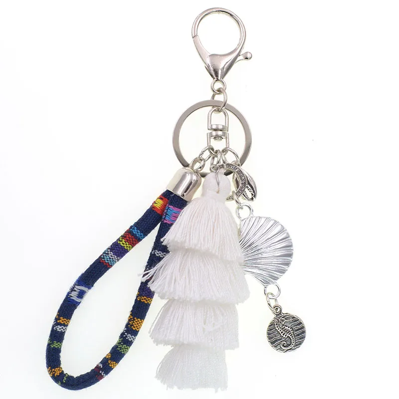 WELLMORE bohemia Key Chains handmade shell with long tassel alloy Key Chain Girl Bag Keychain fashion jewelry dropshipping