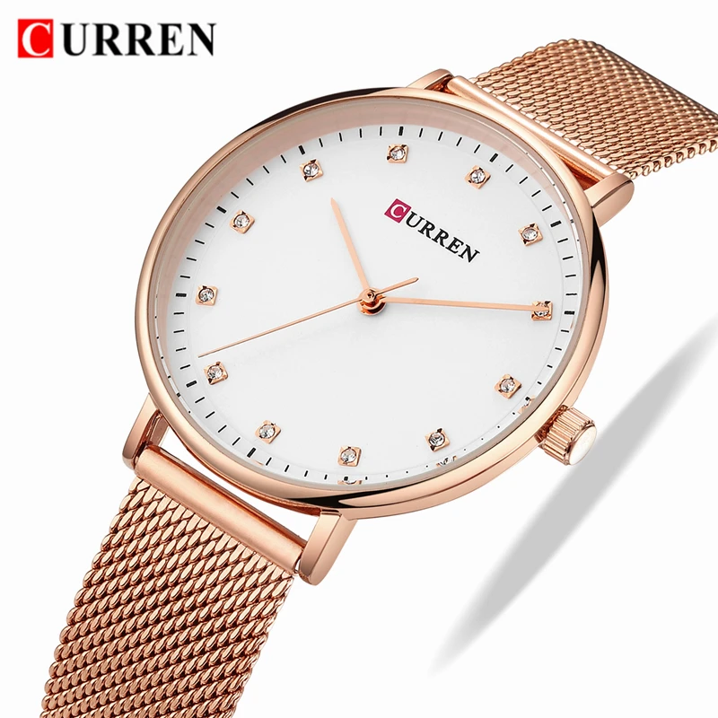 

CURREN Watches Woman Famous Brand Mesh Steel Elegant Ladies Wrist Watch Waterproof Rhinestone Women Watches Relogio Feminino