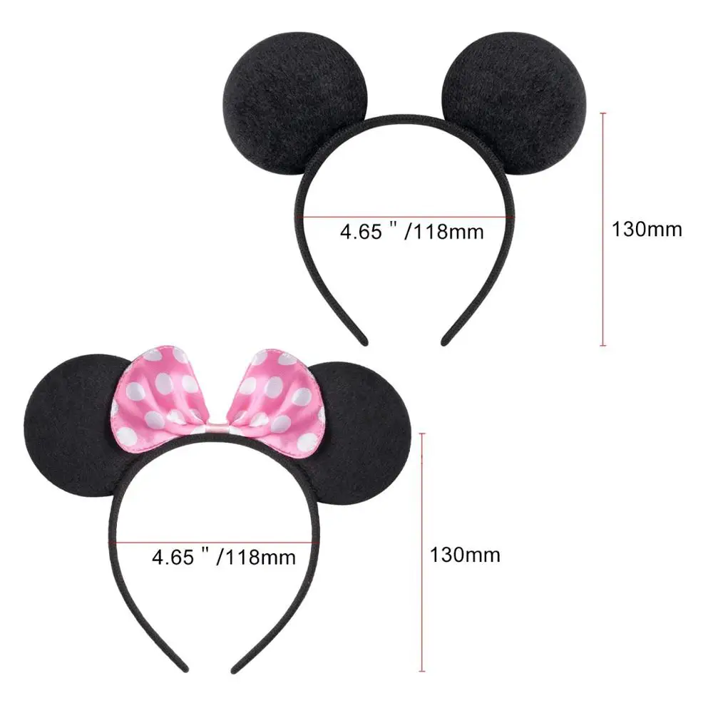 12pcs Minnie Mouse Ears Solid Black Pink Bow Headband Set Costume Deluxe Fabric Mickey Mouse Ears Headband for Party Favor Gifts