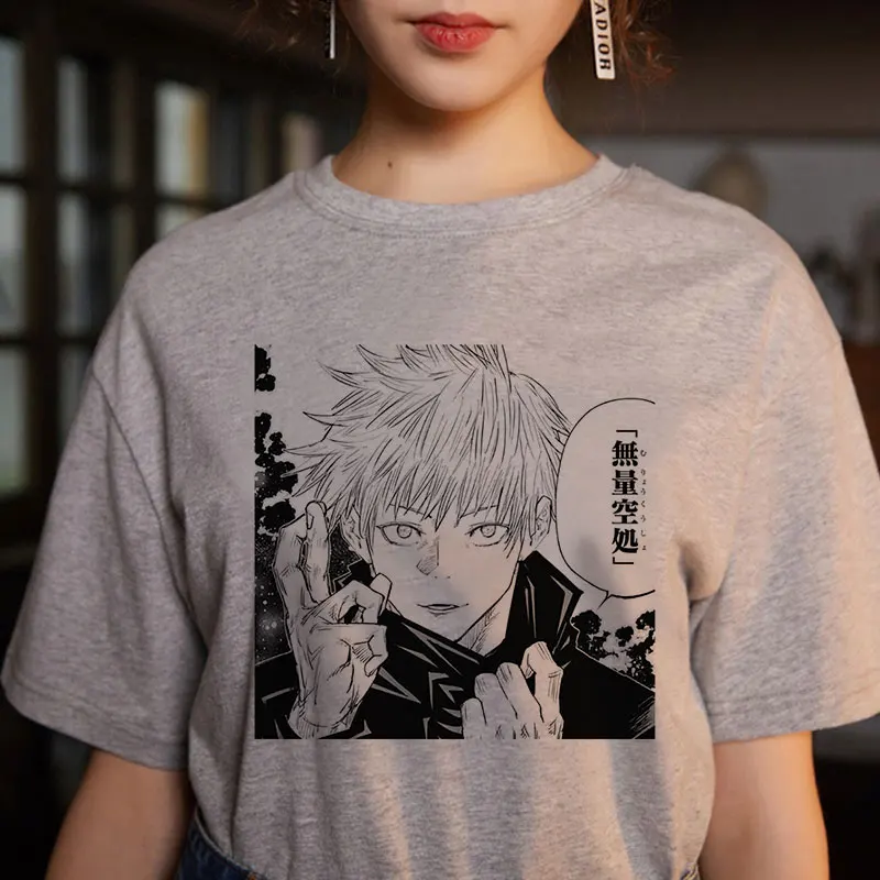 Japanese Anime Jujutsu Kaisen T Shirt Ulzzang Fun Cartoon Gojo Satoru&Yuji Itadori Print Loose Chic Harajuku Punk Women T-shirt