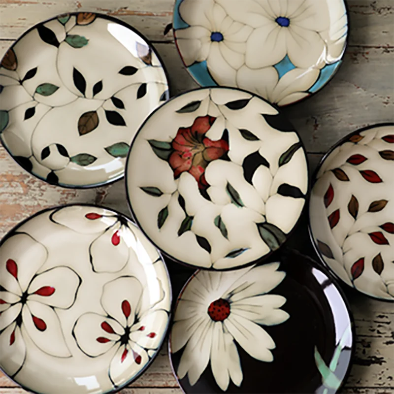 American Ceramic Tableware with Flowers Under Glaze, Porcelain Plate, Steak Plate, Kitchen Dishes, Breakfast Dessert Tray, 1 PC