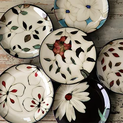 American Ceramic Tableware with Flowers Under Glaze, Porcelain Plate, Steak Plate, Kitchen Dishes, Breakfast Dessert Tray, 1 PC