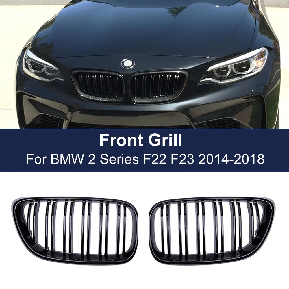 

Geetha 2pcs Car Front Bumper Kidney Grill for BMW 2 Series F22 F23 F87 M2 14-21 Dual LInes Slat Grills Gloss Matte Black Grilles