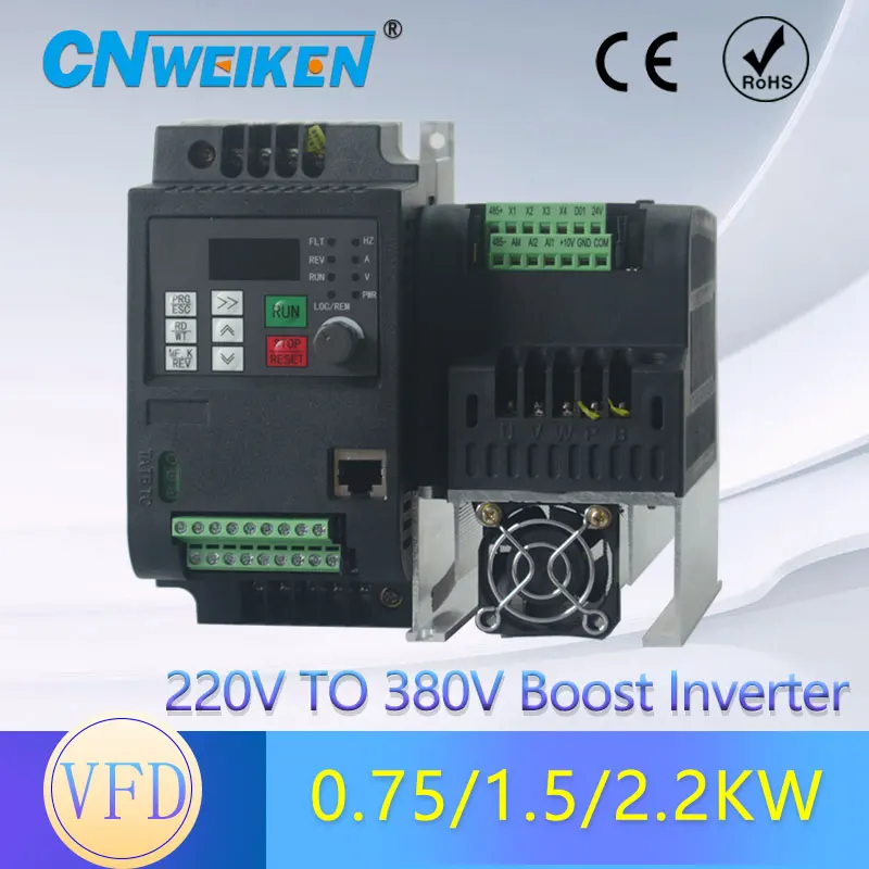 

VFD 220V AC to 380V 1.5kW/2.2KW/4KW/5.5KW/7.5KW Variable Frequency Drive 3 Phase Speed Controller Inverter Motor VFD Inverter