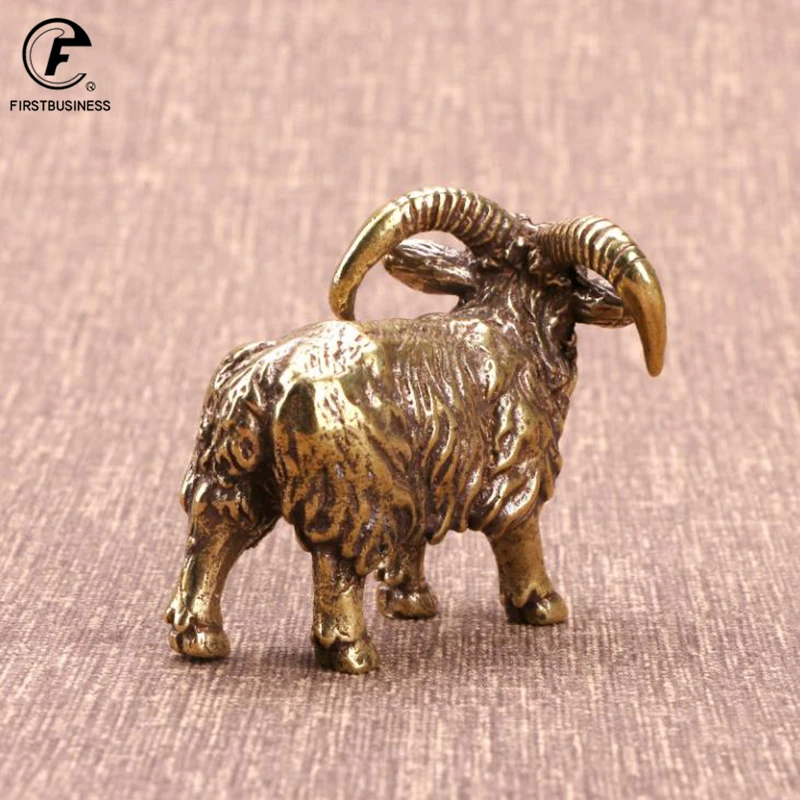 Solid Brass Goat Small Ornament Antique Copper Zodiac Animal Sheep Miniature Figurines Home Decoration Accessories Desktop Decor