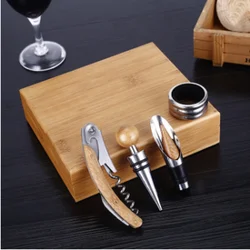 4pcs Premium Wine Tools Automatic Bottle Opener Corkscrew Bamboo Business Gift Sets For Wine Accessories