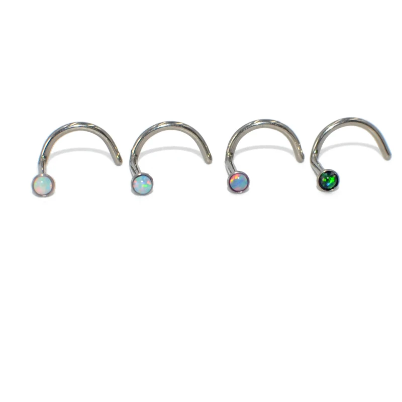 1Piece G23 Titanium Opal CZ Gem Screw Nose Studs Piercing L Shape Nose Nail Pin Stud Fashion Piercing Jewelry 20G