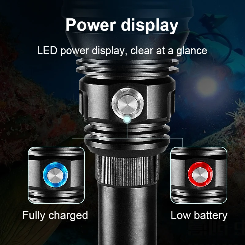 IPX8 Professional Diving Flashlight Torch XHP160 High Power Underwater Lamps Waterproof Led Flashlight Rechargeable Diving Light