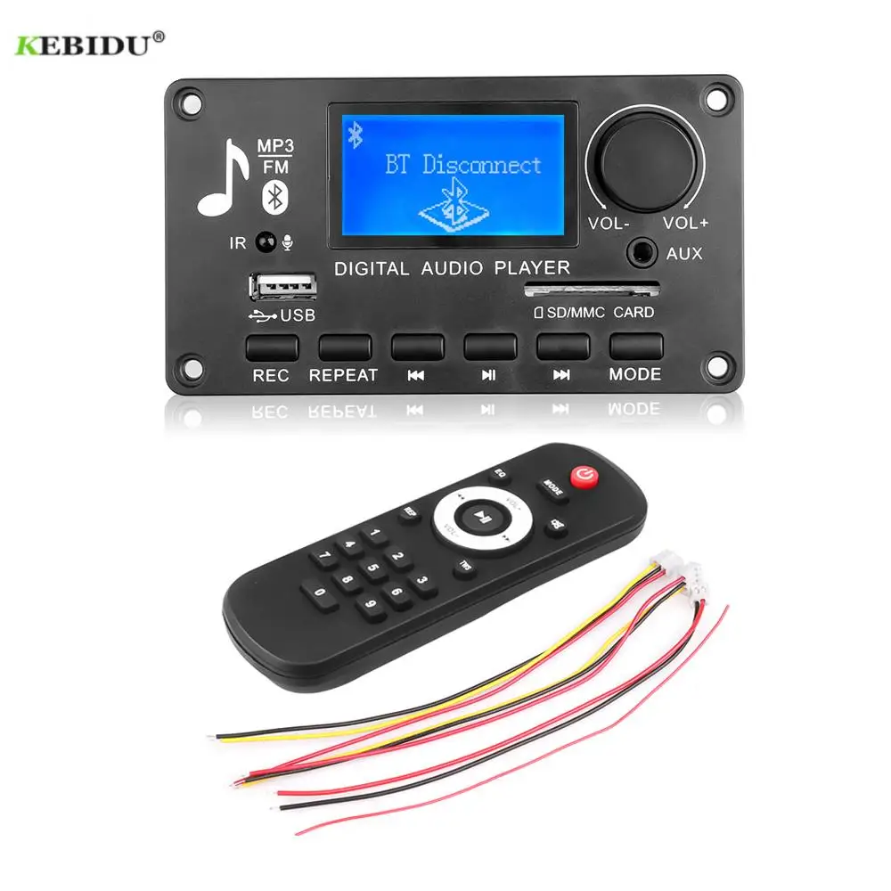 Kebidu 12V LCD MP3 Decoder DAC Bluetooth V5.0 Audio Receiver APE FLAC WMA WAV Decoder Support Recording Radio Lyrics Display