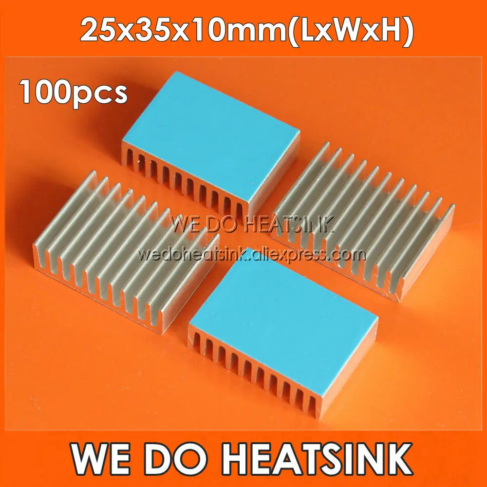 

WE DO HEATSINK 100pcs 25x35x10mm Aluminum Heatsink Cooling For IC CPU DIP With Thermal Conductive Adhesive Transfer Tape Applied