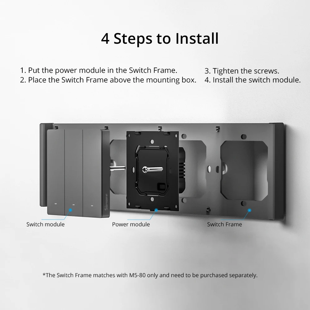 ITEAD SONOFF M5 SwitchMan Switch Frame 2/3/4 Gang Adapted for M5-80 Smart Wall Switch Easy to Install PC V0 Mounting Box