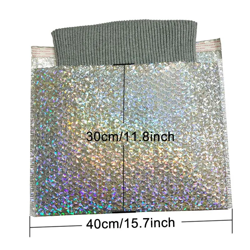 50PCS Holographic Metallic Bubble Mailer Glamour Colorful Silver Shades Foil Cushion Wedding Bags Padded Shipping Envelopes