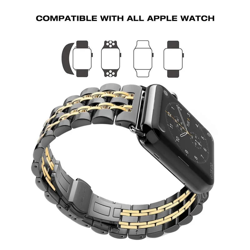 Correa de acero inoxidable para Apple Watch, pulsera de repuesto para iwatch Series 9, 8, 7, 6, se, 5, 4, 44, 45 y 40mm, 49mm