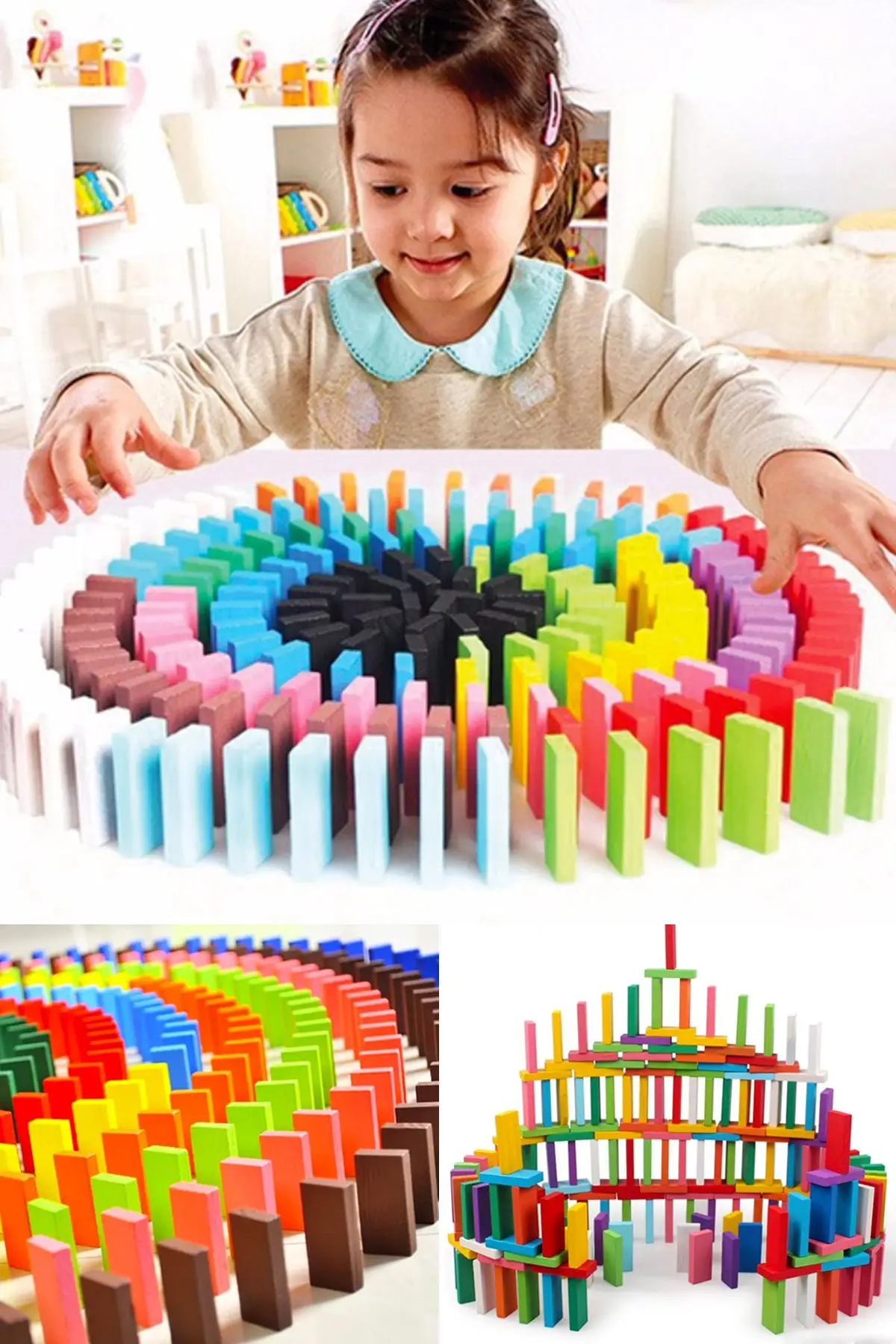 100 piece Colorful Wooden Domino Block Set