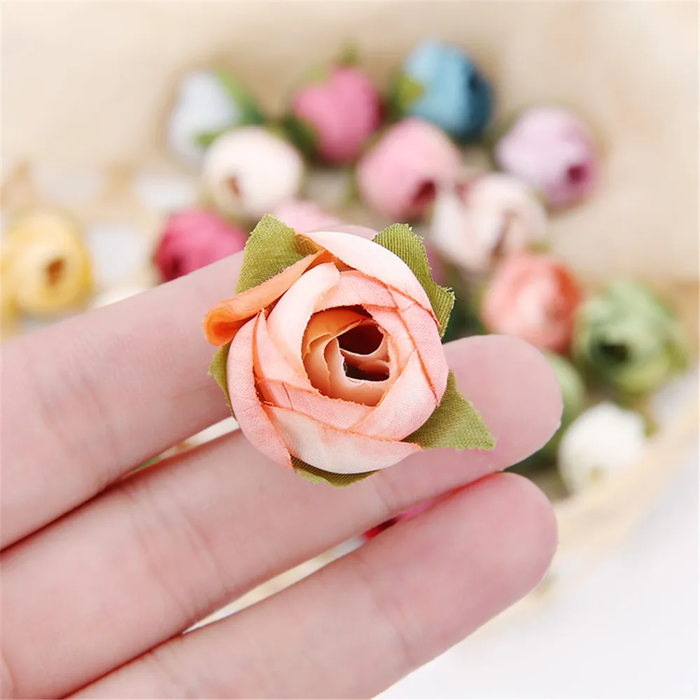 10Pcs Vintage Artificial Silk Rose Tea Buds Flowers Bud DIY Crafts Wedding Room Decor Valentine\'s Day Christmas Party Decoration