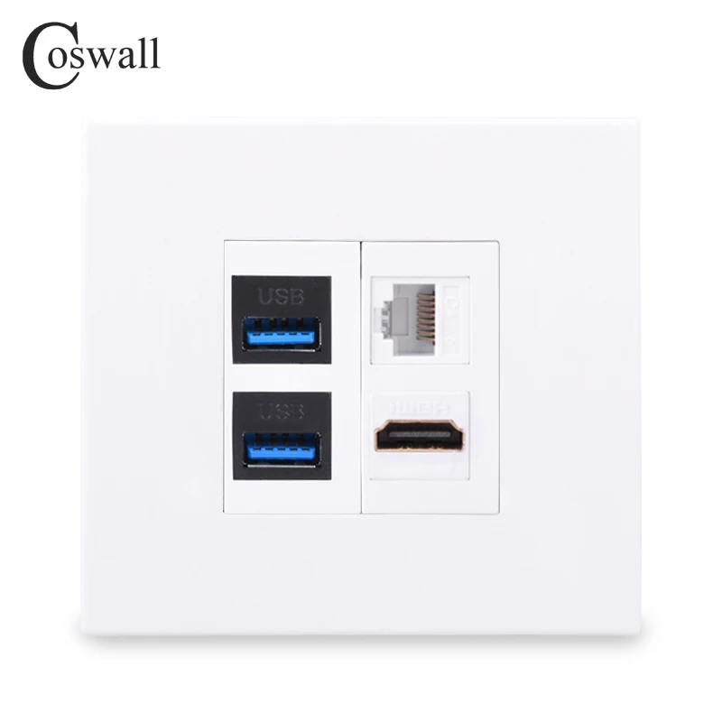 

Панель Coswall для ПК, стандарт ЕС/Великобритании, настенная панель «Мама-мама» с HDMI, совместимая с 2,0 и 2 USB-портами + Интернет-розетка CAT6 RJ45