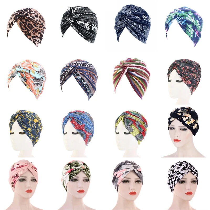 Muslim Women Satin Cross Ruffle Chemo Sleep Turban Headwear Scarf Beanie Cap Hat for Cancer Patient Hair Loss Accessories