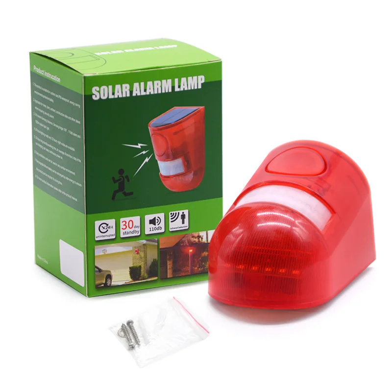 Solar Sound Alert Flash Warning Sound & Light Alarm Motion Sensor 110 Decibels Siren  Strobe Security Alarm System for Farm