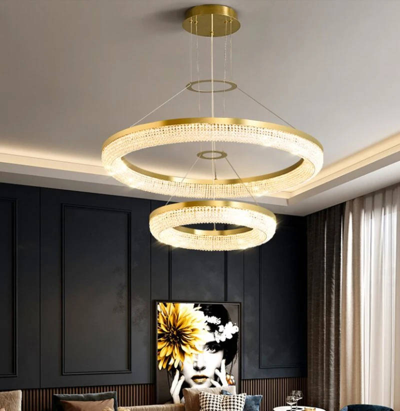 Moderne cristal lustre de salon décor de luxe hôtel éclairage restaurant anneau LED éclairage