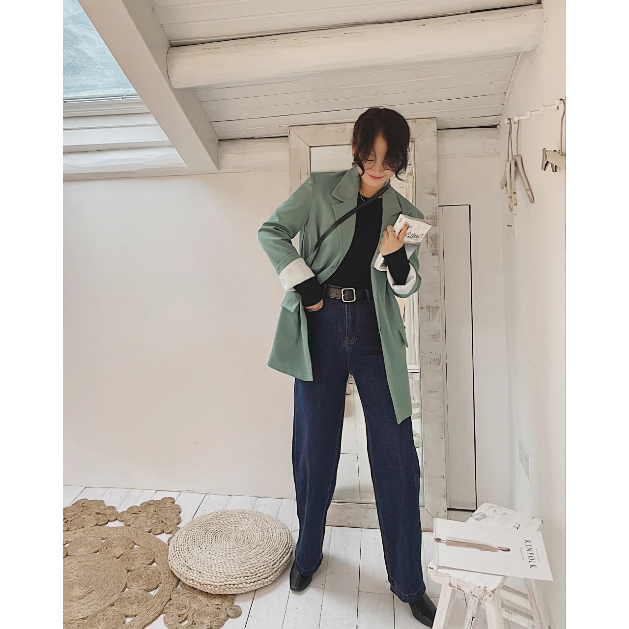Jean en Denim bleu foncé pour femmes, pantalon taille haute, large, baggy, Streetwear, vêtements Capri, Vintage, 2021