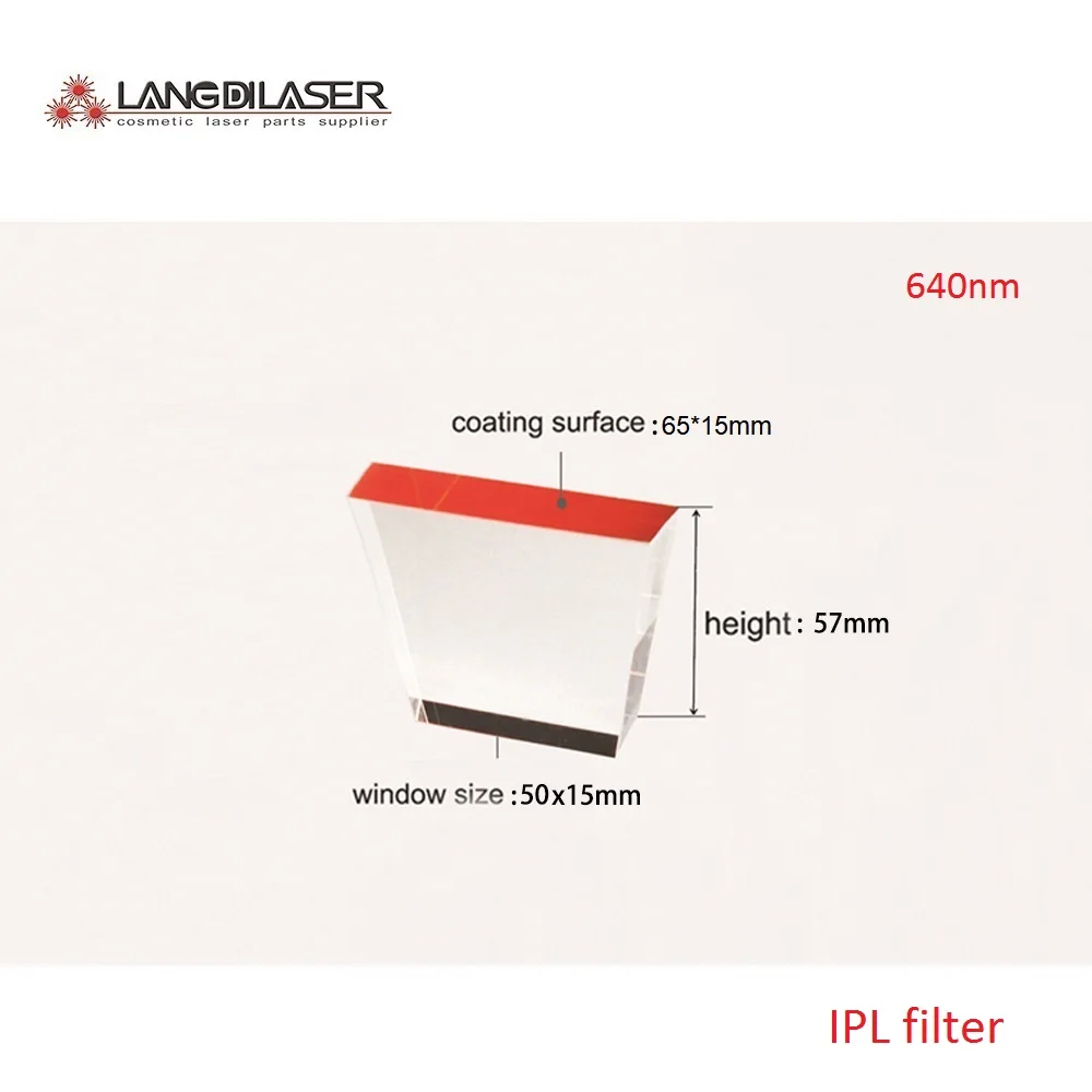 

Size : 65*15 + 50*15 , Heigh : 57mm / wave : 640nm / trapezoid ipl laser filter / spot size : 65*15 /material : k9 glass