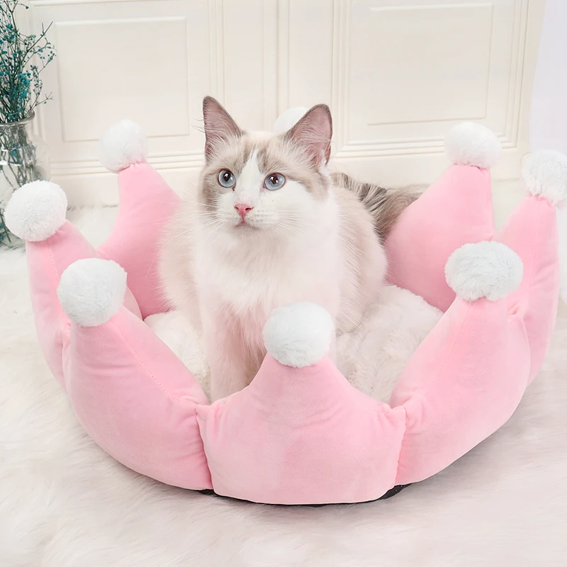 

Cute Crown Shape for Pet Cat Dog Bed Short Plush Puppy Sofa Mat Cushion Anti-Slip Particles Bottom Winter Warm Soft Pet House