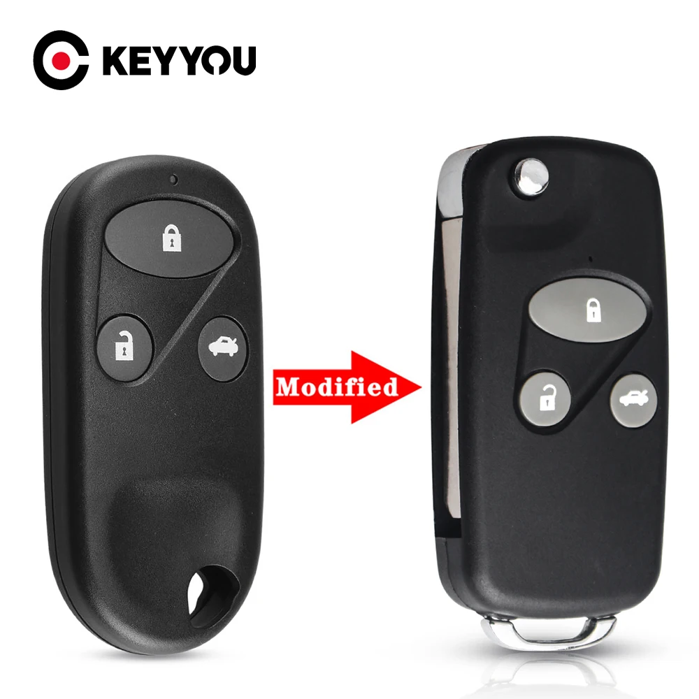 KEYYOU Keyless Remote modificato Key Car Shell per Honda Civic CRV Accord Jazz 2/3 pulsanti con HON66 Blade sostituzione perfetta