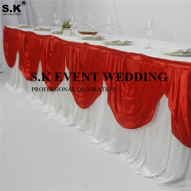 

10ft Long Ice Silk Table Skirt With Colors Swag Drapery Wedding Table Cloth Skirting For Event Banquet Decoration