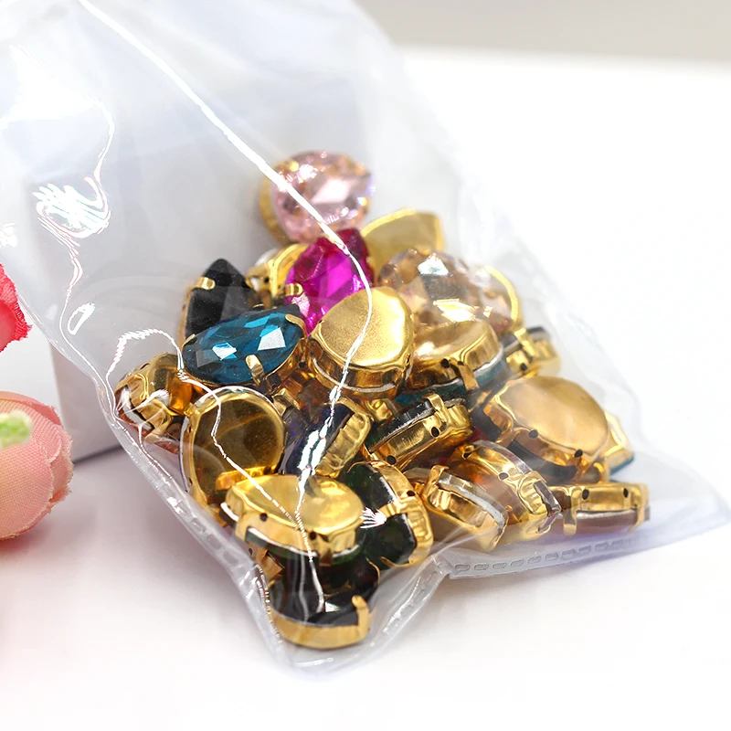7x10m Drop all color Mixed Strass Glass Sew-on Rhinestones with Claw for Diy Craft Christmas Clothing Garment Decoration Jewelry
