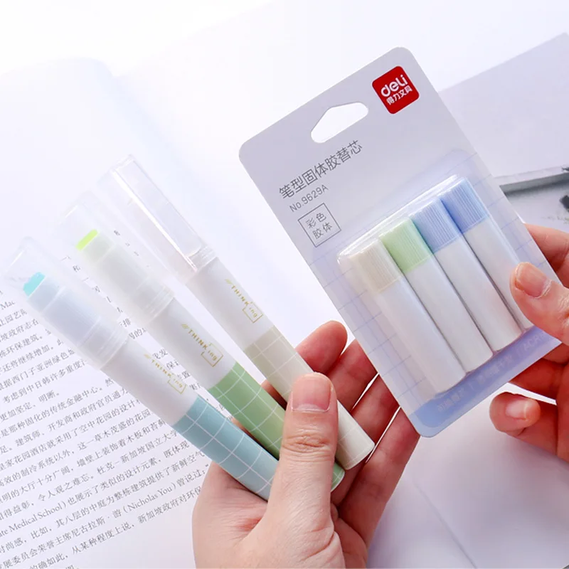 1+4pcs/set Pen type solid glue creative office 1pc pen solid glue stick with 4pcs Glue Stick Refills primary school manual glue