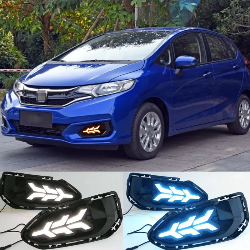 2PCS LED Daytime Running Light For Honda Fit Jazz 2018 Car Accessories Waterproof 12V DRL LED Fog Lamp Decoration