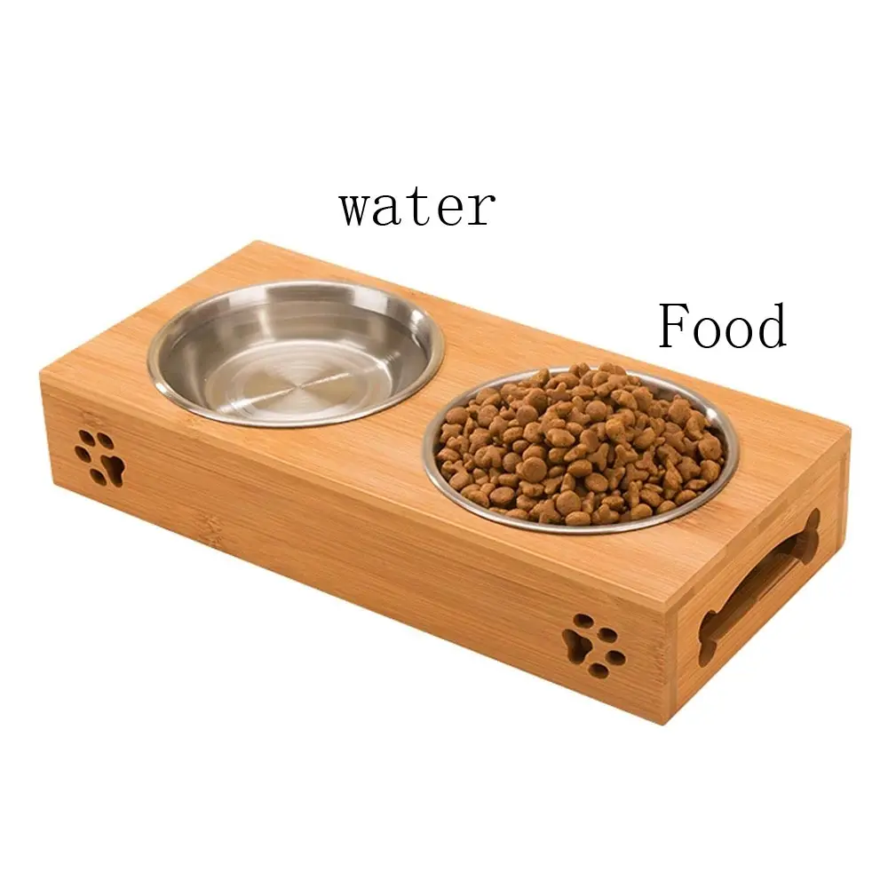 

Pet Feeding Bowls Cat Dog Drinking Stainless Steel Ceramic Food Water Feeder Double Single Combination Bamboo Frame for Dogs Cat