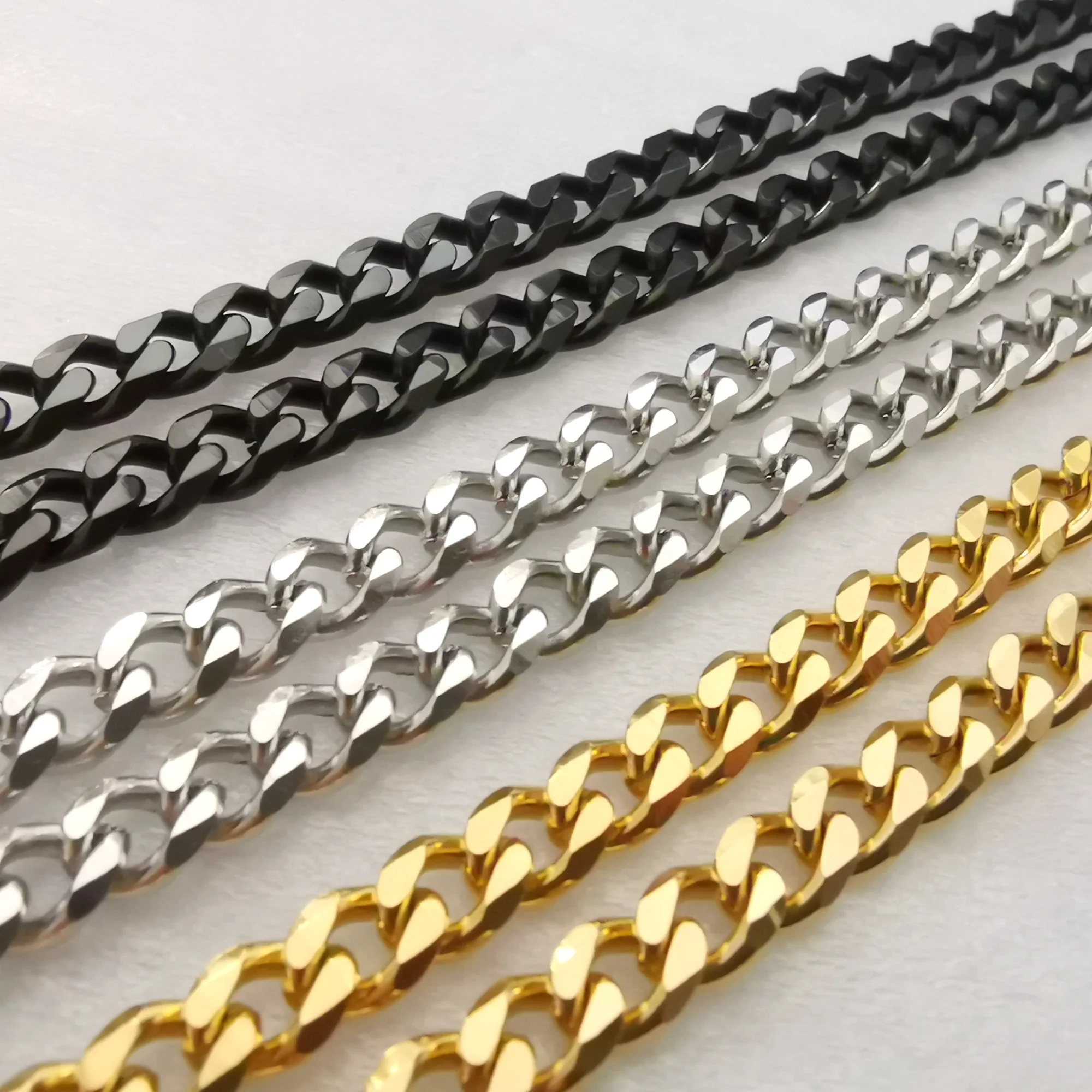 

Lot 5meter in bulk 5MM black / gold stainless steel Curb Link Chain findings jewelry marking DIY necklace bracelet