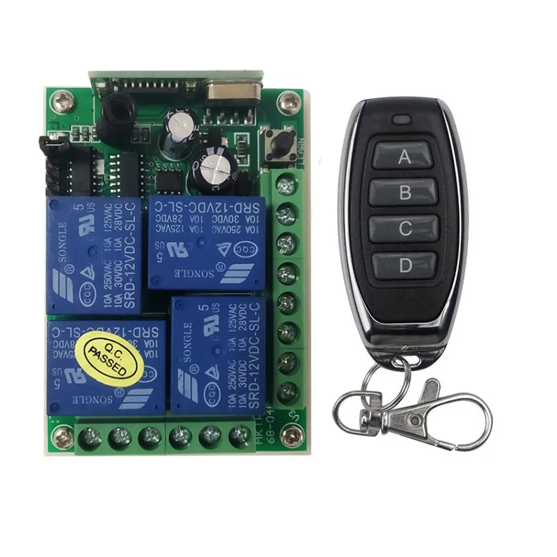 DC 12V 24V input 4CH Wireless RF Remote Control Light Switch 10A Relay Output Radio Receiver Module Garage Doors/lamp