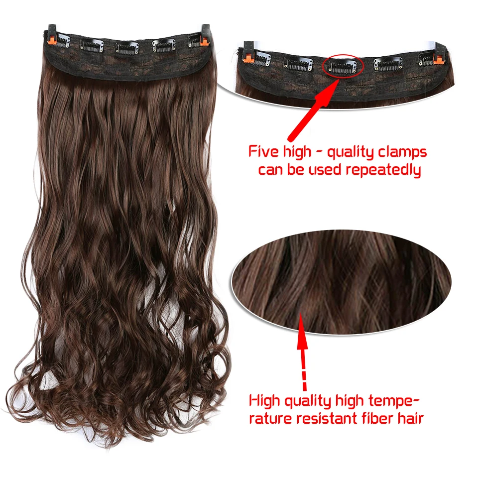 PAGEUP   5 clips on long straight hair extensions 24 Inch synthetic ombre black brown clip on fake hairpieces for women hair