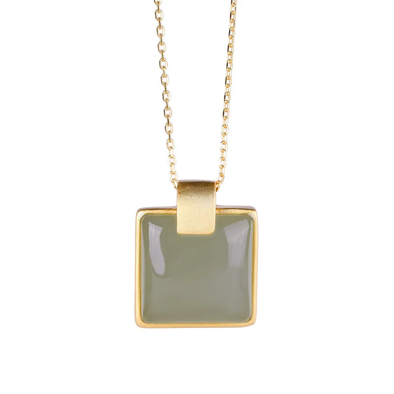 SA SILVERAGE Sapphire White Jade S925 Sterling Silver Inlaid with Ancient Craft Chain New Necklace Pendant Natural Hetian Jade