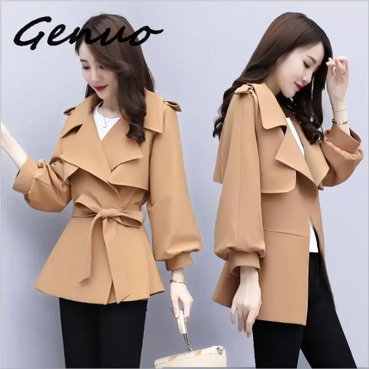 

Genuo New 2019 Winter Woman Turn Down Collar Slim Elegant Jackets Lantern Sleeve Female Short Blends Coat