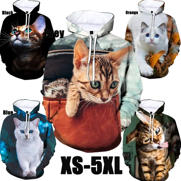 

New Design cool cute cat Pattern Fashion Couple Hoodies 3D Printed Hoodies Women/ Men Cat Sweatshirt Casual Unisex Tops