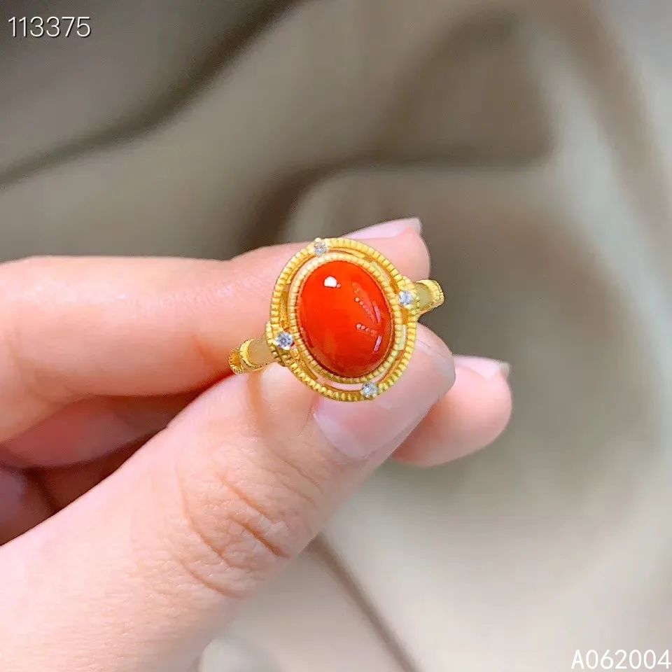 

KJJEAXCMY Fine Jewelry 925 Sterling Silver Inlaid Natural Gemstone Red Coral New Female Ring Marry Got Engaged Party Birthday