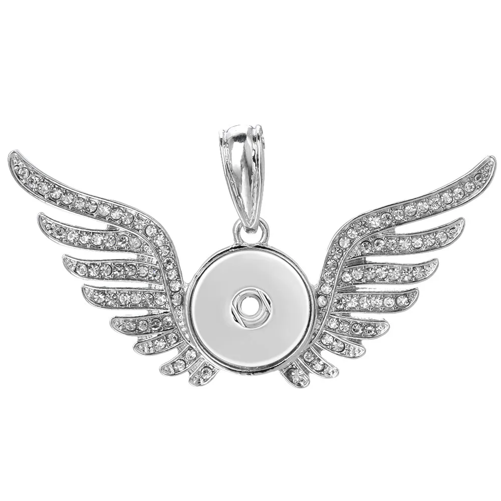 Vintage 18mm Snap Button Pendant Necklace With Angel Wings Feather Shape  Women Antique Silver Color For Snaps Jewelry