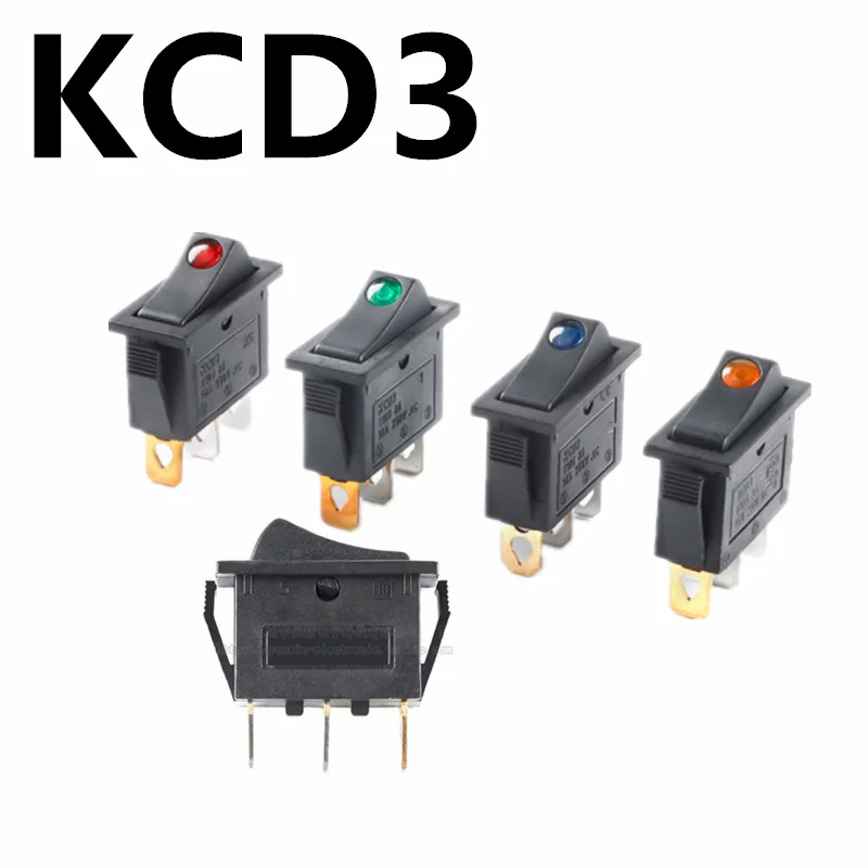 1PCS KCD3 Rocker Switch 220V Electrical equipment With Light Electric boiler heater Power Switch 16A 250V /20A 125V