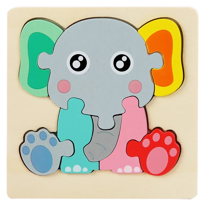 Kinder Holzspielzeug 3D Holzpuzzle Cartoon Tiere Kognitives Puzzle Frühes Lernen Lernspielzeug für Kinder Geschenk