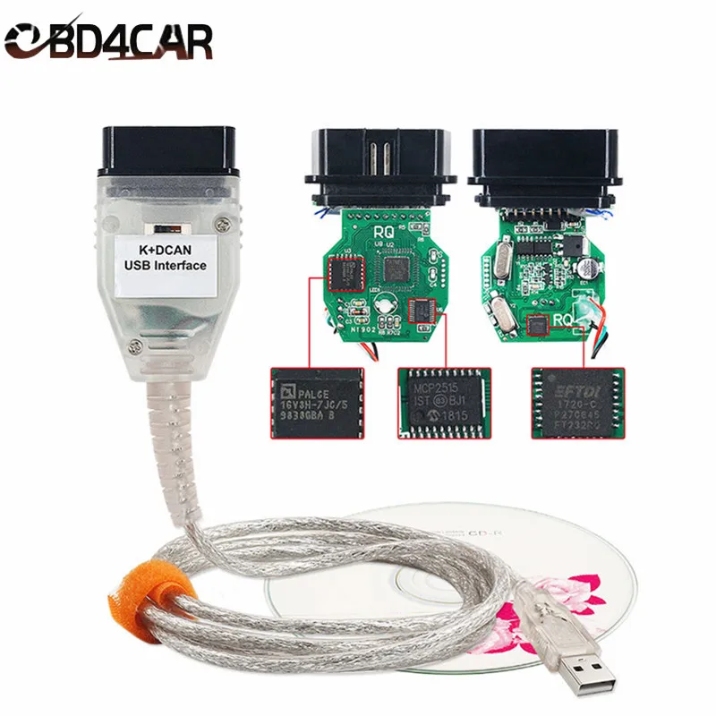 For BMW K-CAN D-CAN K-Line With Switch FT232RL Full Chips OBDII Diagnostic Cable USB Interface Ediabas K+DCAN OBD2 Scanner